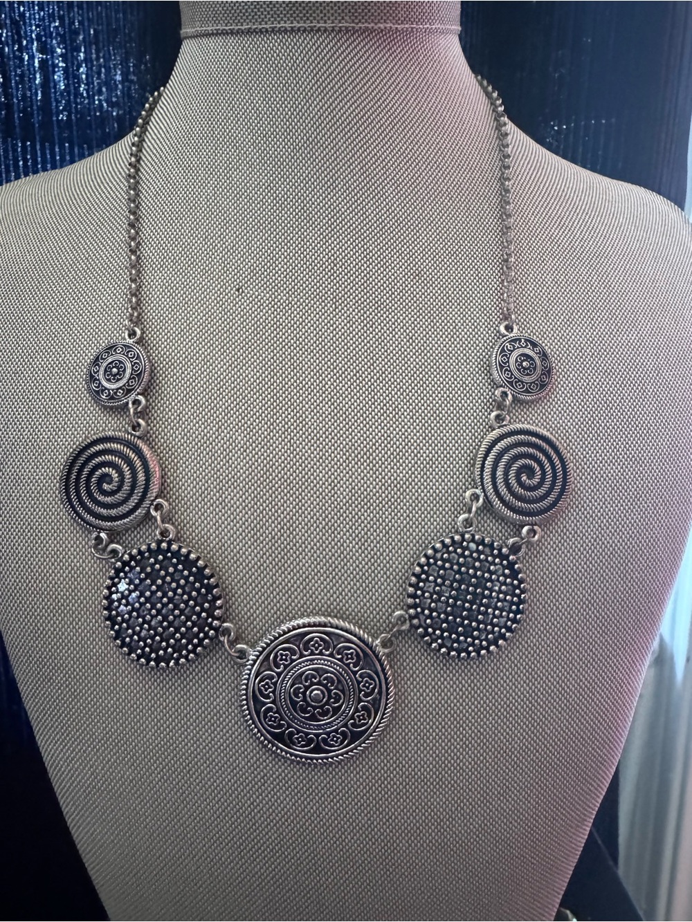 Boho Silver-Tone Medallion Statement Necklace - Women Jewelry